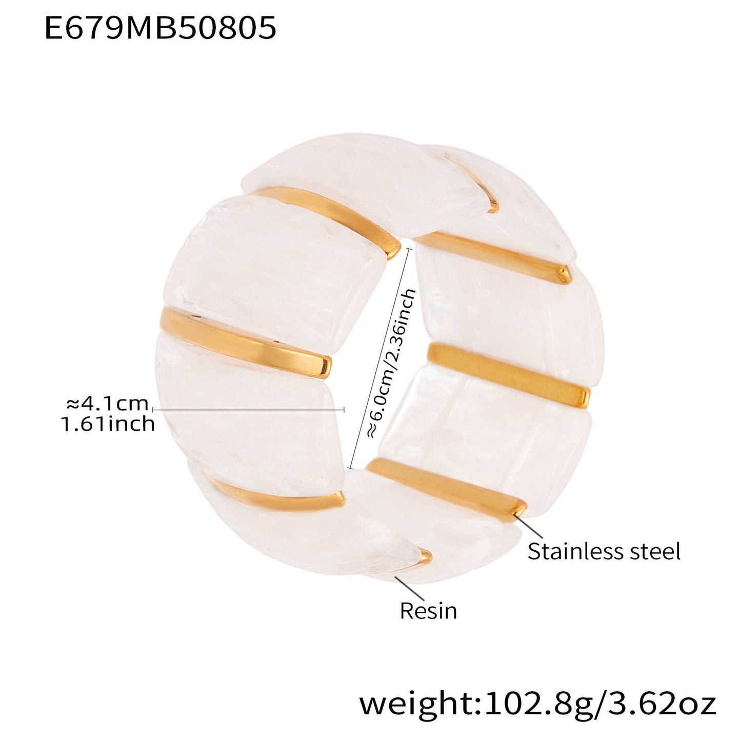 Color Matching Resin Wide Surface Elastic High Texture Fashion Stainless Bracelet