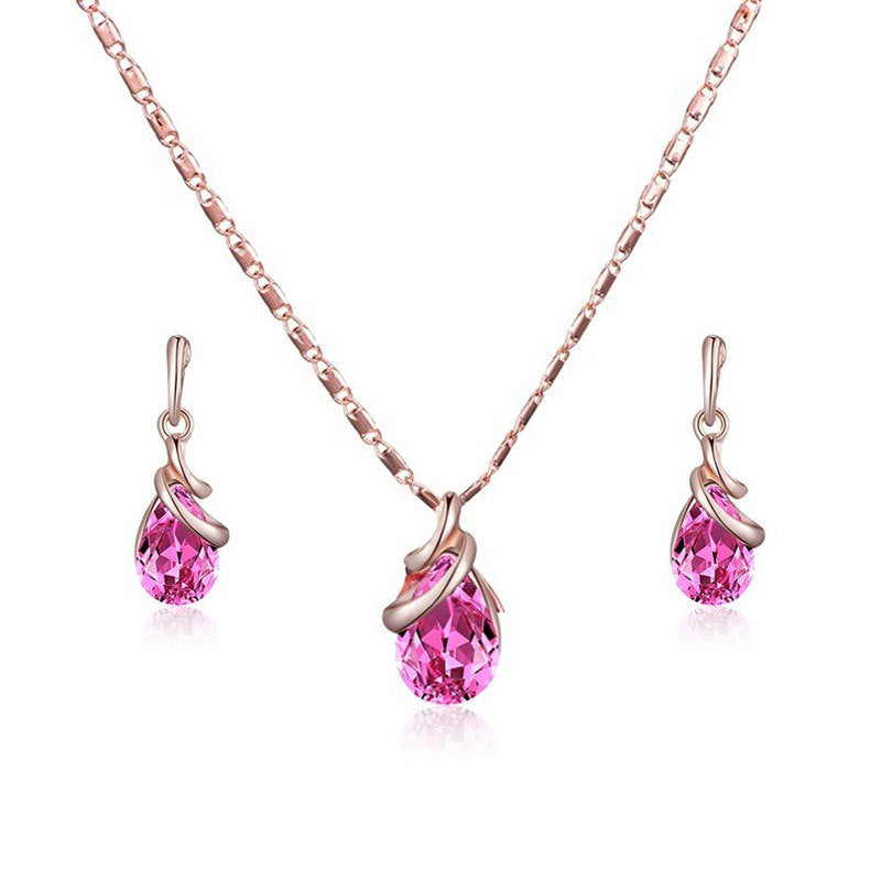 Rose Water Drop Pink Gem Ear Jewelry Set
