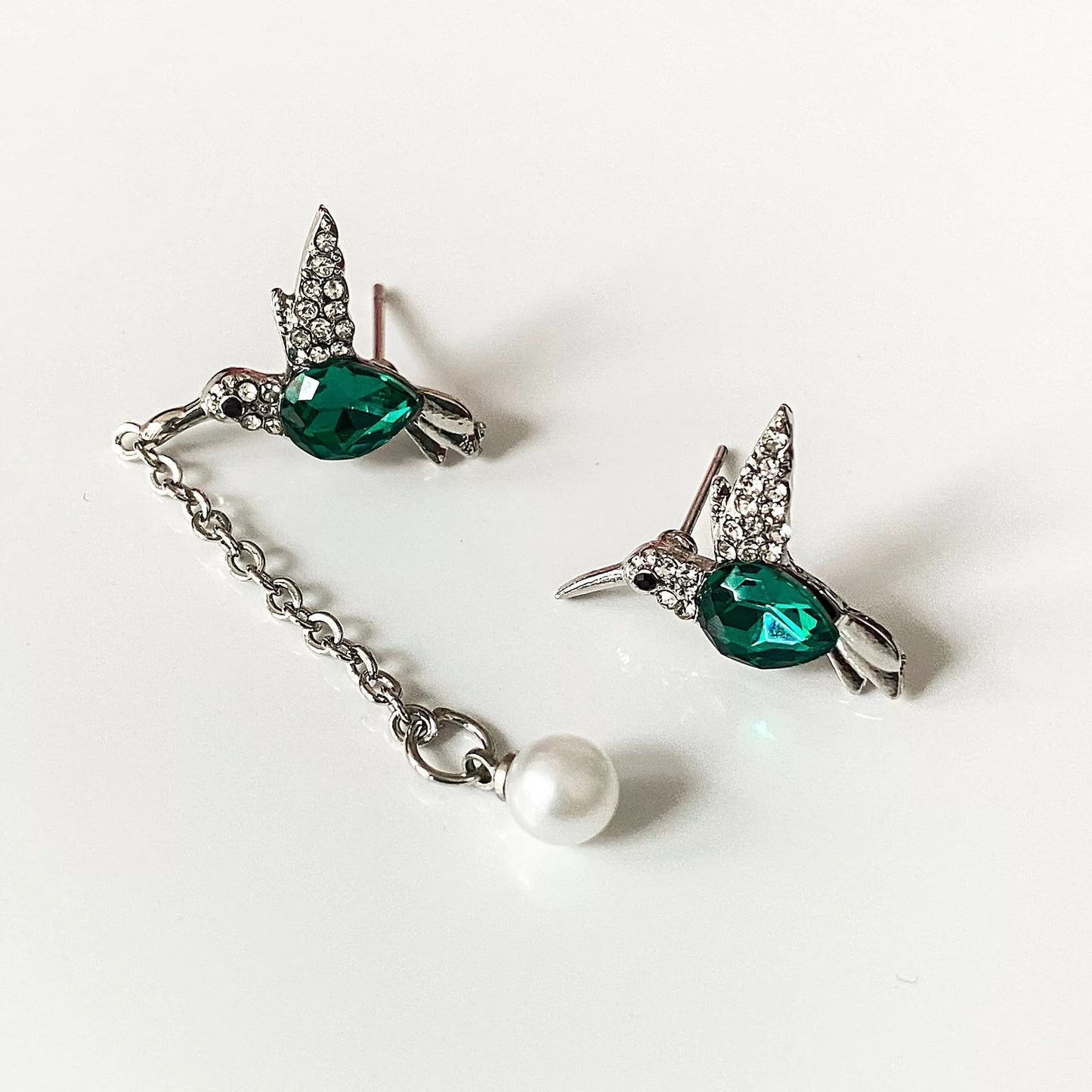 Women's Bird Wings Flying Water Drop Crystal Pearl Tassel Two-piece Clavicle Jewelry Set
