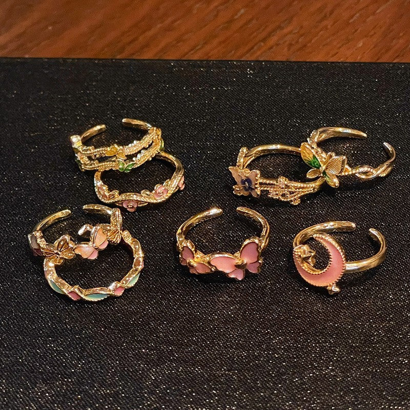 Paint Flower Spring Sequence Light Retro Small Pastoral Branch Tender Ring