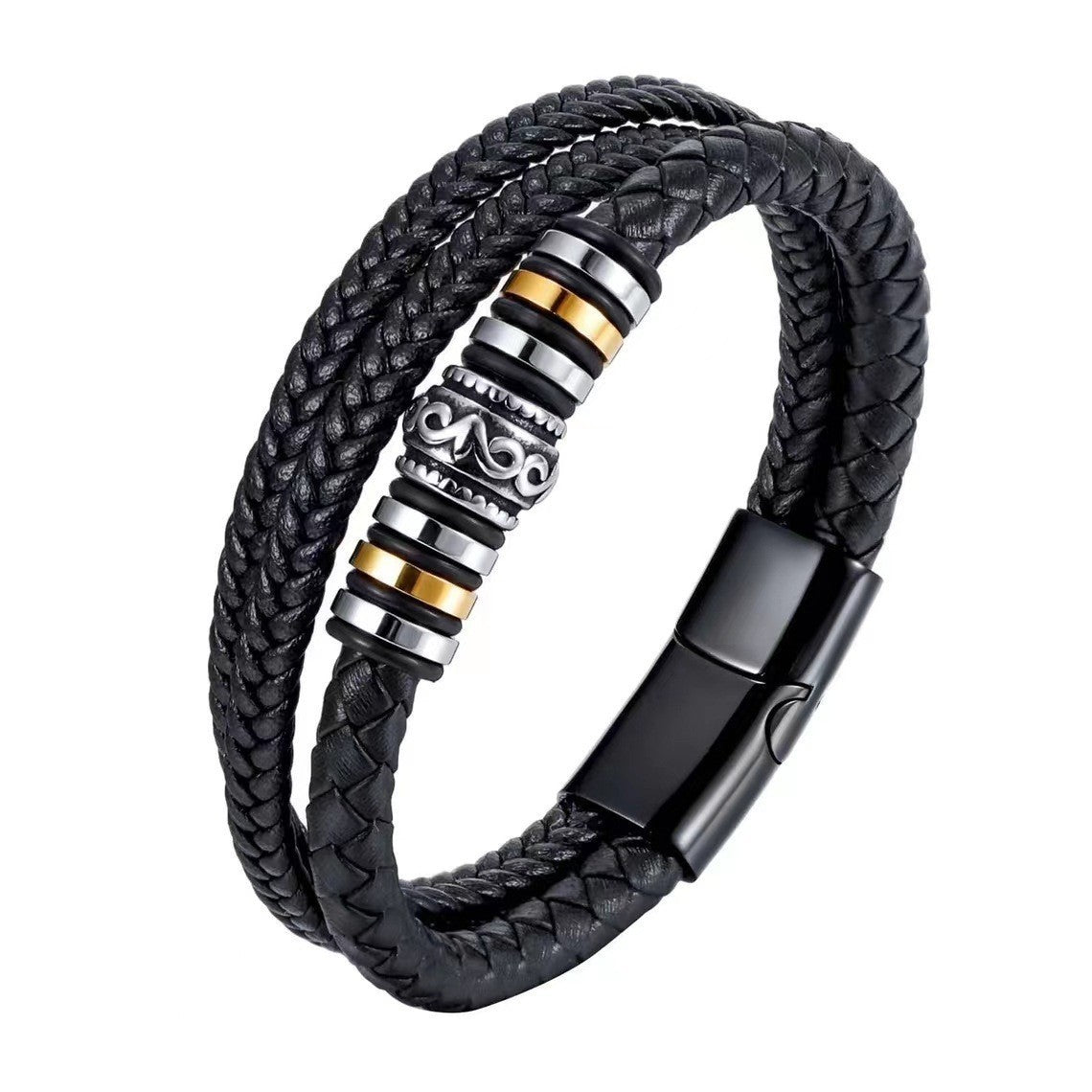 Men's Cross Leather Handmade Braided Rope Magnetic Bracelet