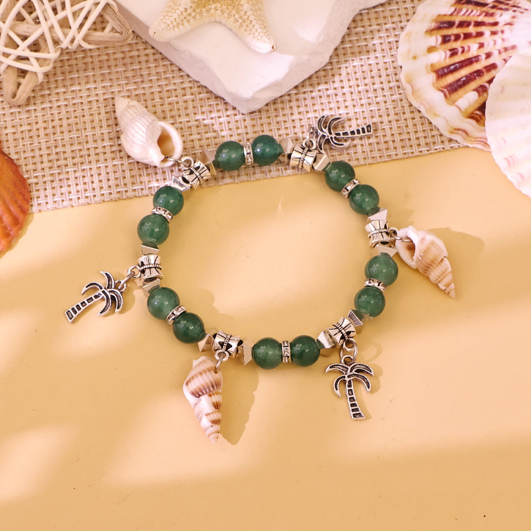 Glass Beads With Small Conch Alloy Bracelet
