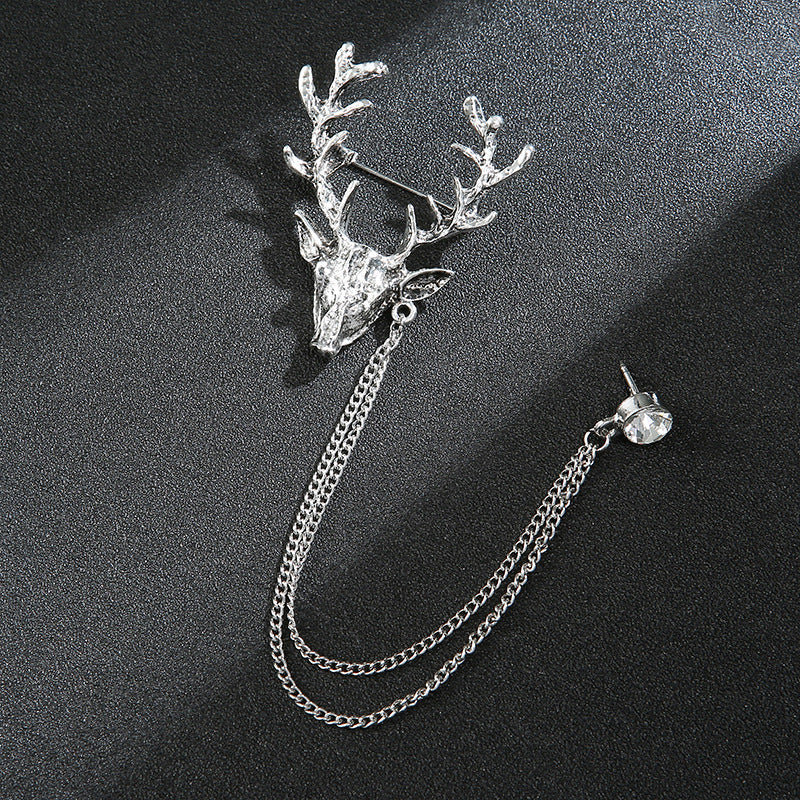 Men's Animal Lion's Head Corsage With Eagle Chain Brooches