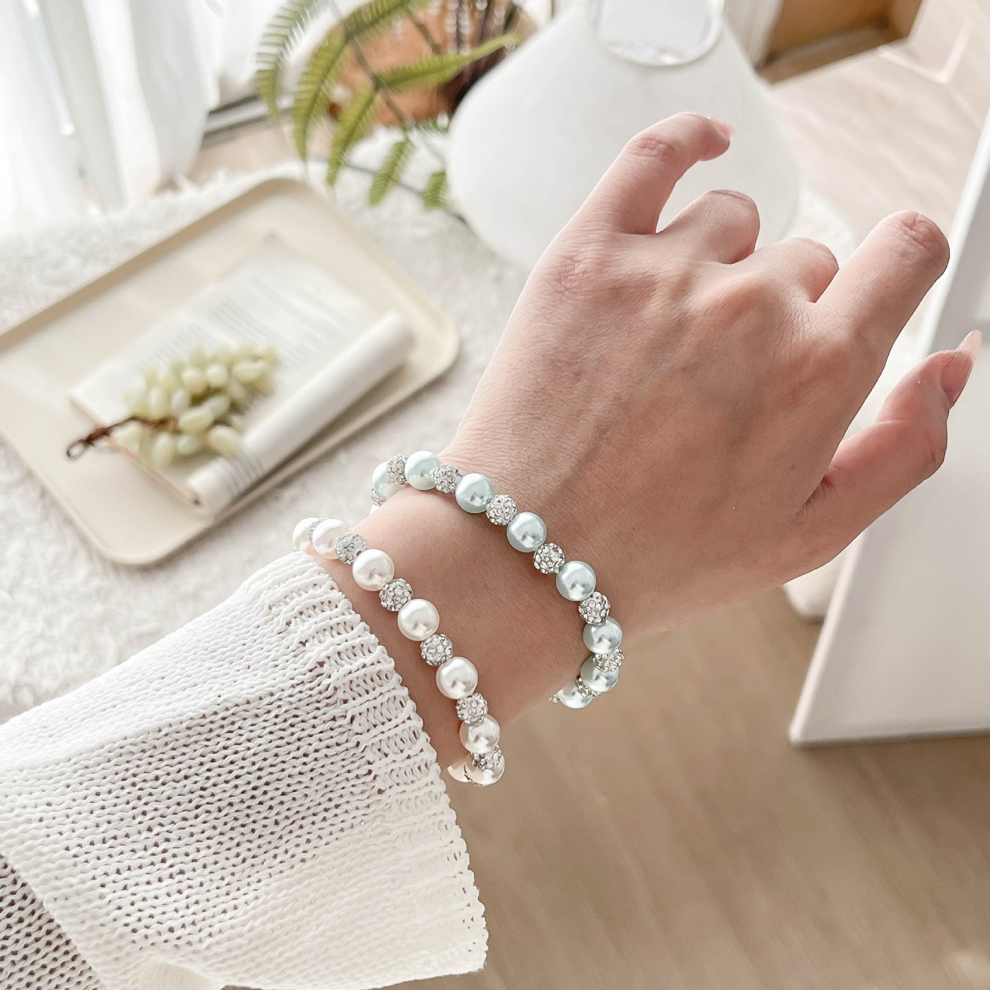 Wind Pearl Bow Water Drop Mud Diamond Interval Niche High Bracelet