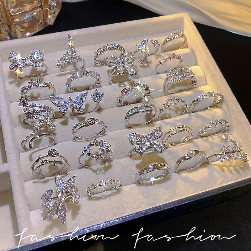 Style Pearl Zircon Butterfly Female Niche High-grade Rings