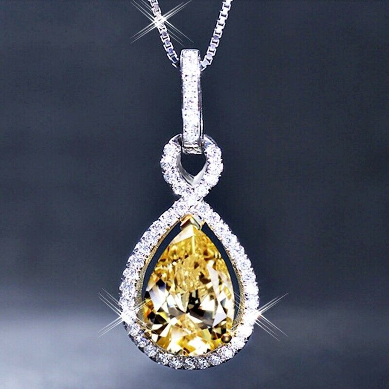 Chun Yellow Pear-shaped Water Drop Zircon Female Lady Clavicle Necklace