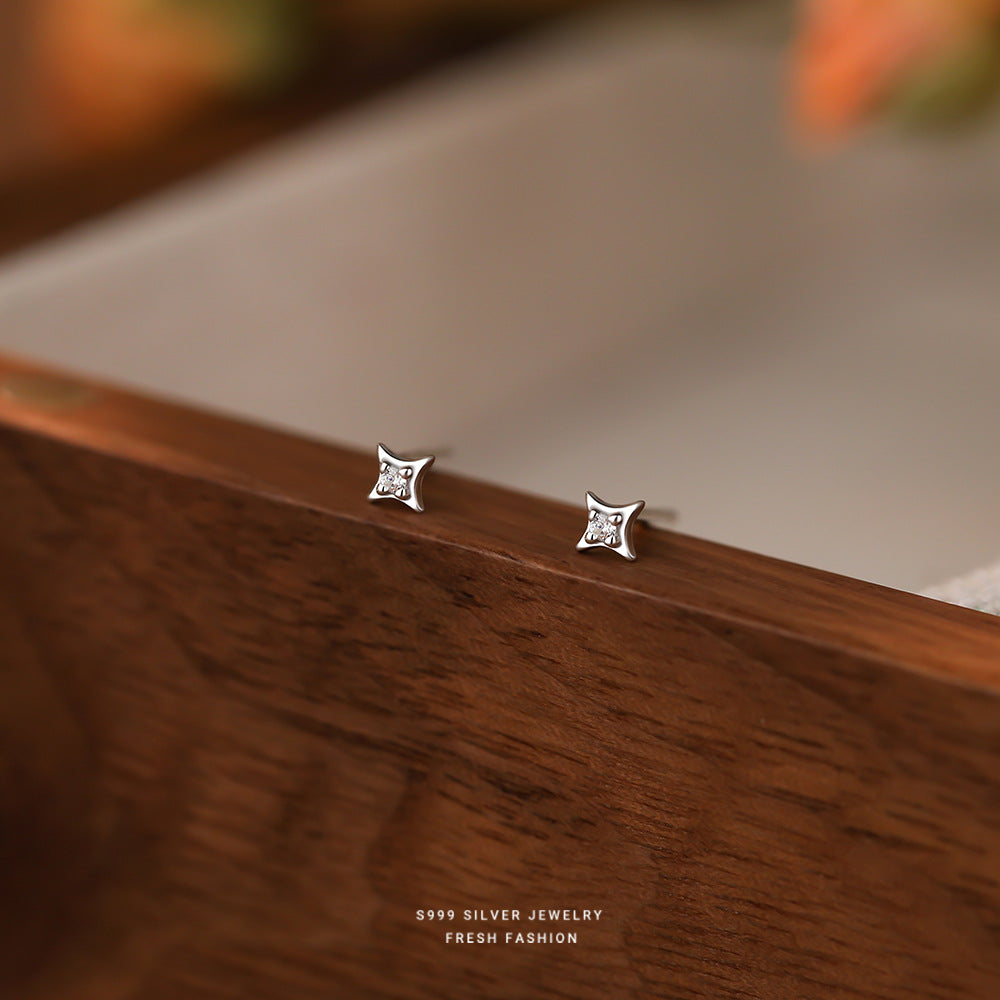 Women's Star Ear Sterling Sier Square Simple Earrings