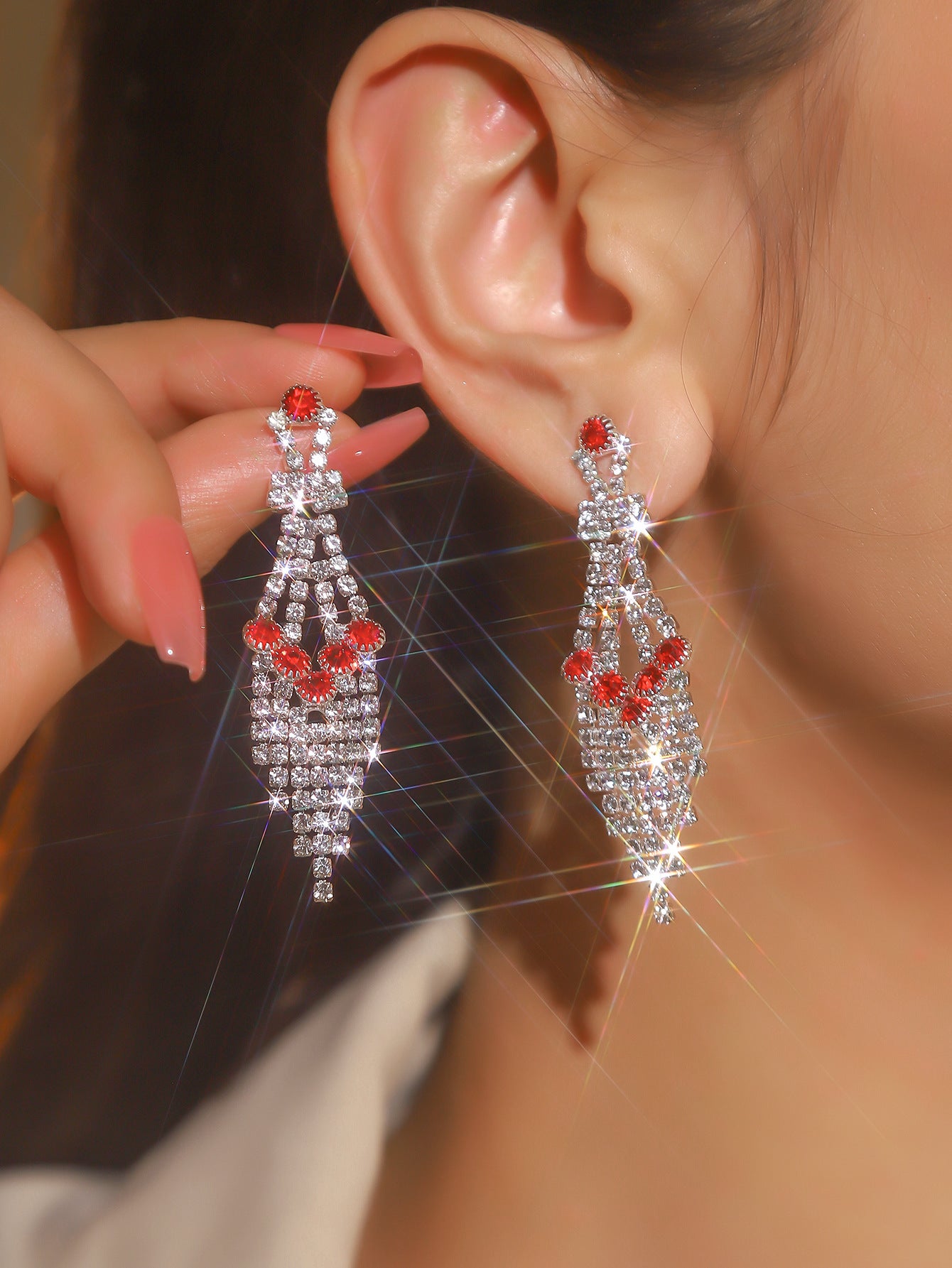 Women's Super Flash Rhinestone Long Fringe High-grade Earrings