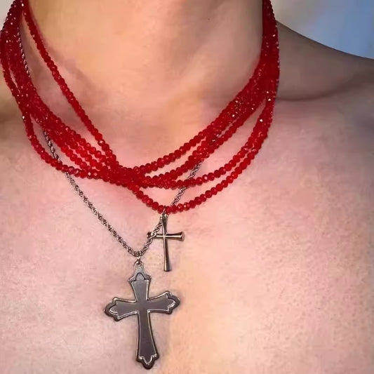 Fashion Design Red Integrated Cross Titanium Necklaces