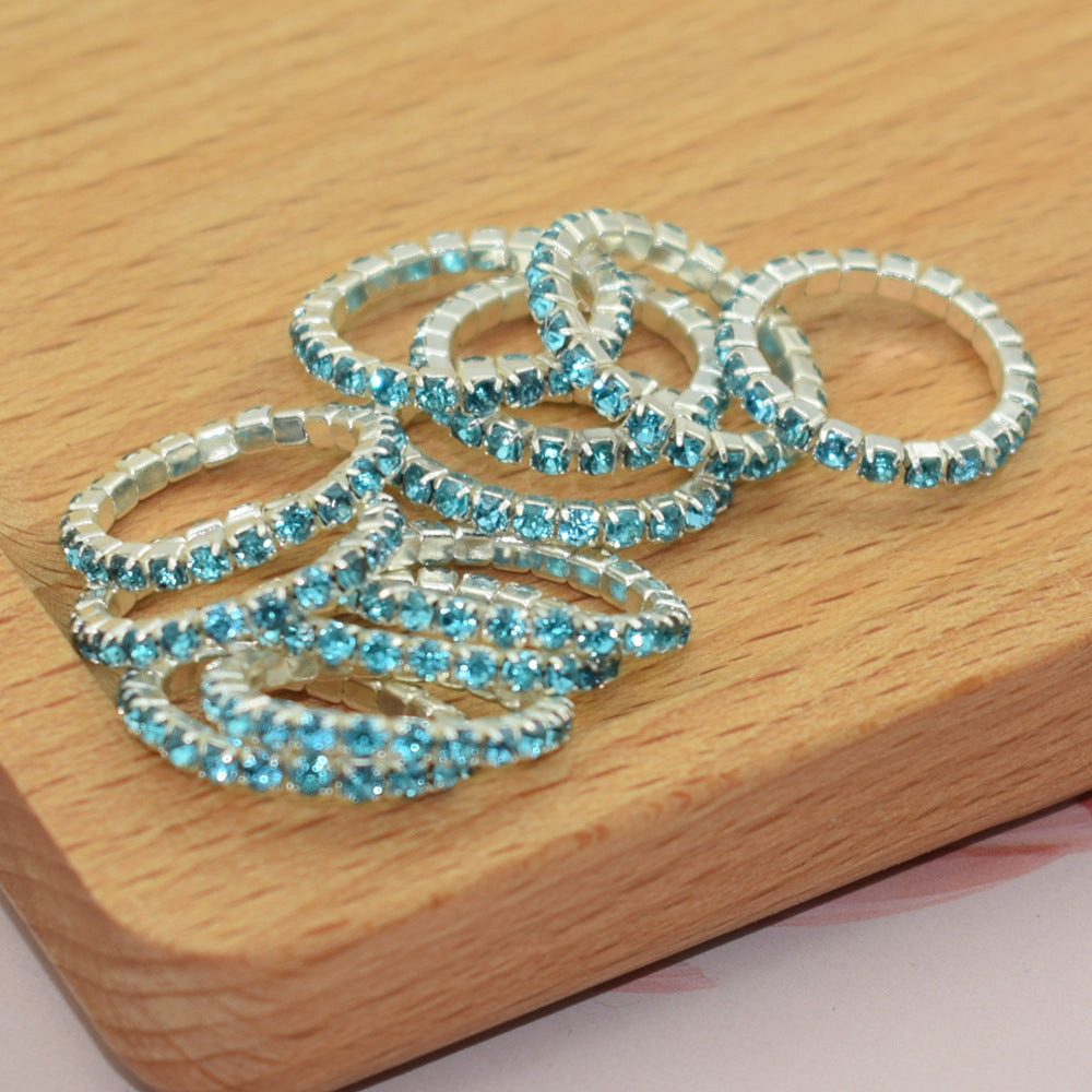 Korean Style Single Row Rhinestone Elastic Mixed Ring