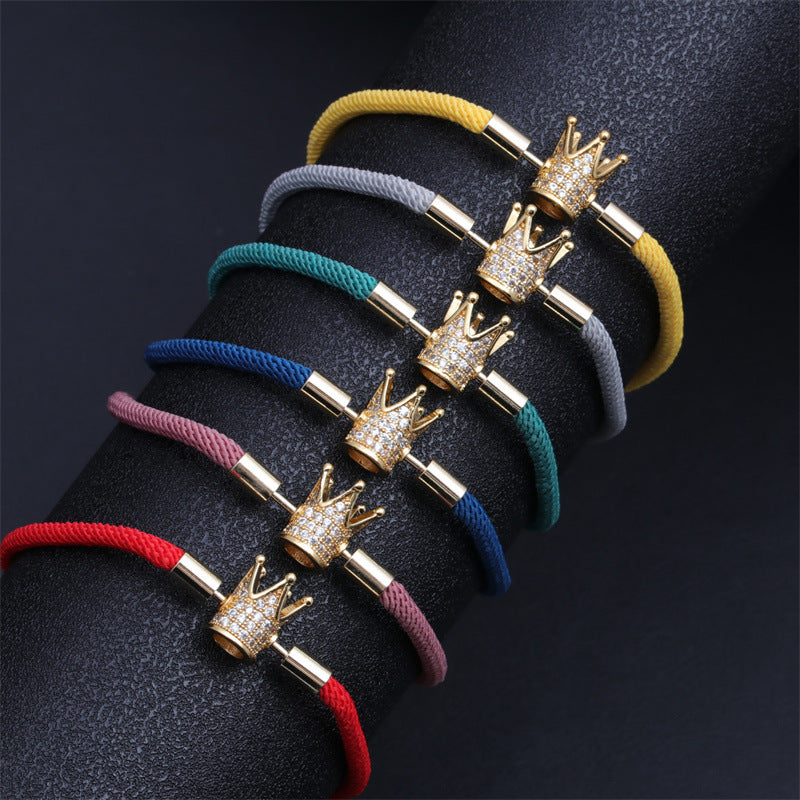 Women's Colorful Woven Red Milan Rope Adjustable Crown Bracelets