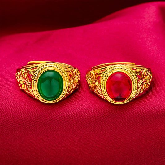 Women's Placer Gold Fashion Green Red Open Rings