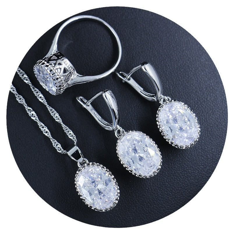Unique Fashion Zircon Three-piece Oval Optional Jewelry Set