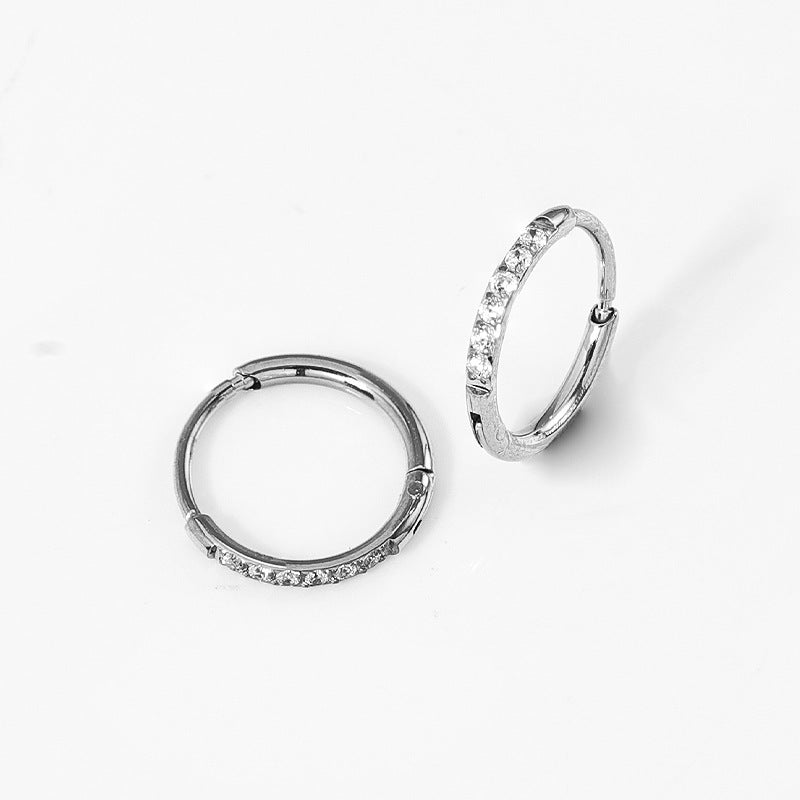 High Quality Carved Stainless Steel Studded With Zircon Titanium Earrings