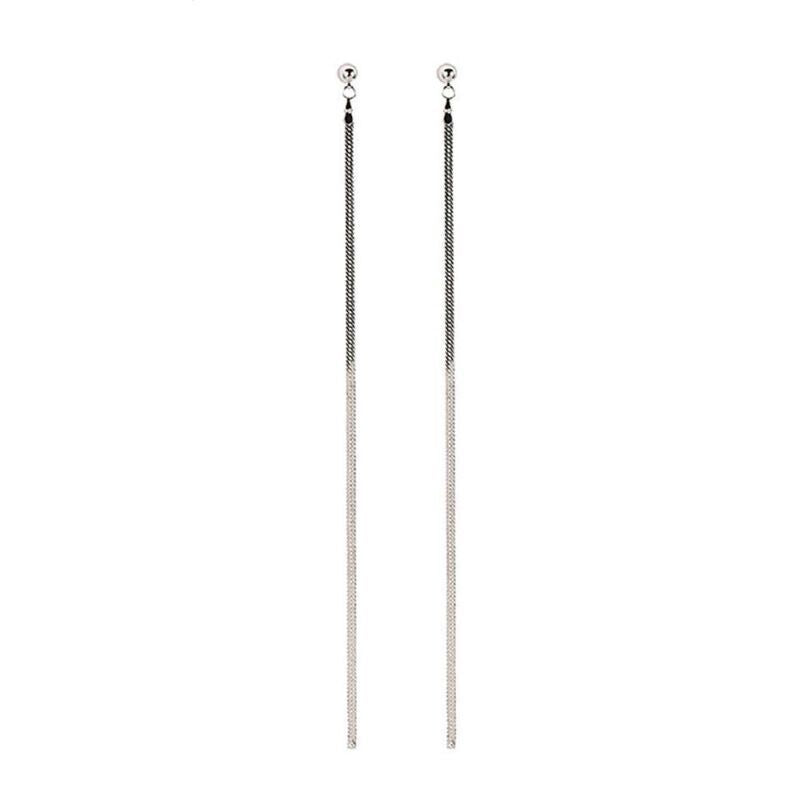 Women's Sier Pin Elegant Simple Metal Thin Chain Temperament Long Stud Earrings