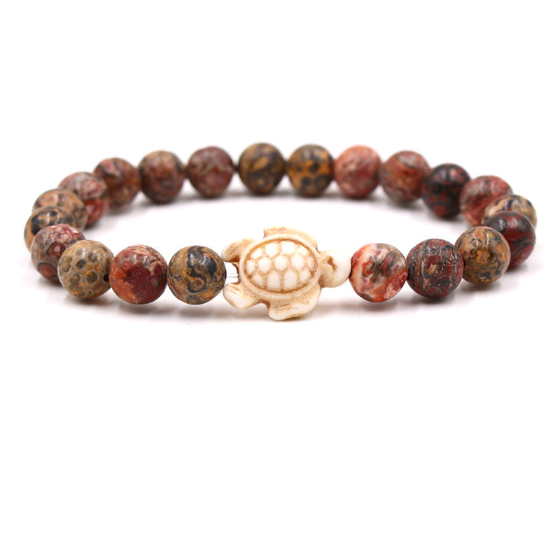 Women's & Men's Natural Yellow Tiger's Eye Beads Turquoise Turtle Bracelet