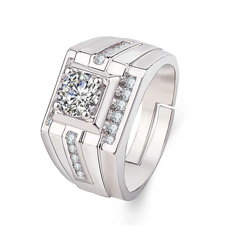Men's Source Moissanite Open Mouth Man's Domineering Opening Adjustable Ring
