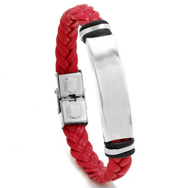 Simple Casual Stainless Steel Leather Woven Bracelets