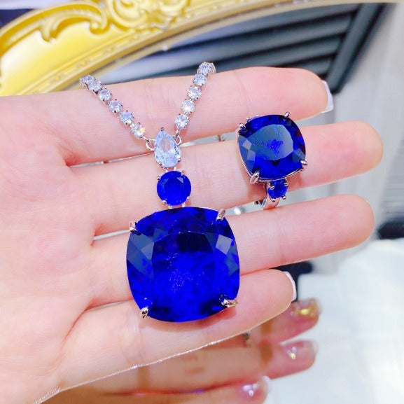 Women's Luxury Diamond Sapphire Chain Dress Dinner Elegant Emerald Jewelry Set