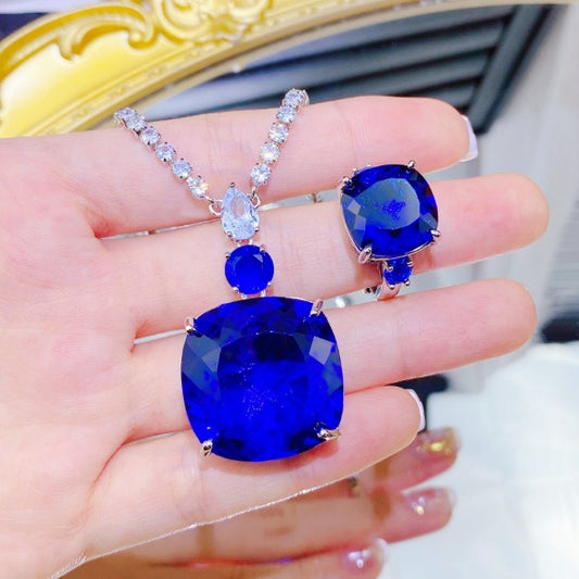 Women's Luxury Diamond Sapphire Chain Dress Dinner Elegant Emerald Jewelry Set