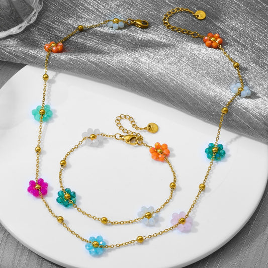Sweet Flowers Chain Color Relaxed Stainless Bracelets