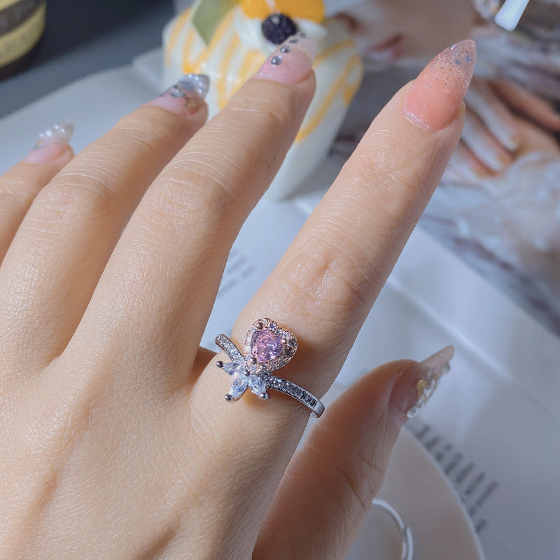 Gems Female Plated Heart Pink Diamond Rings