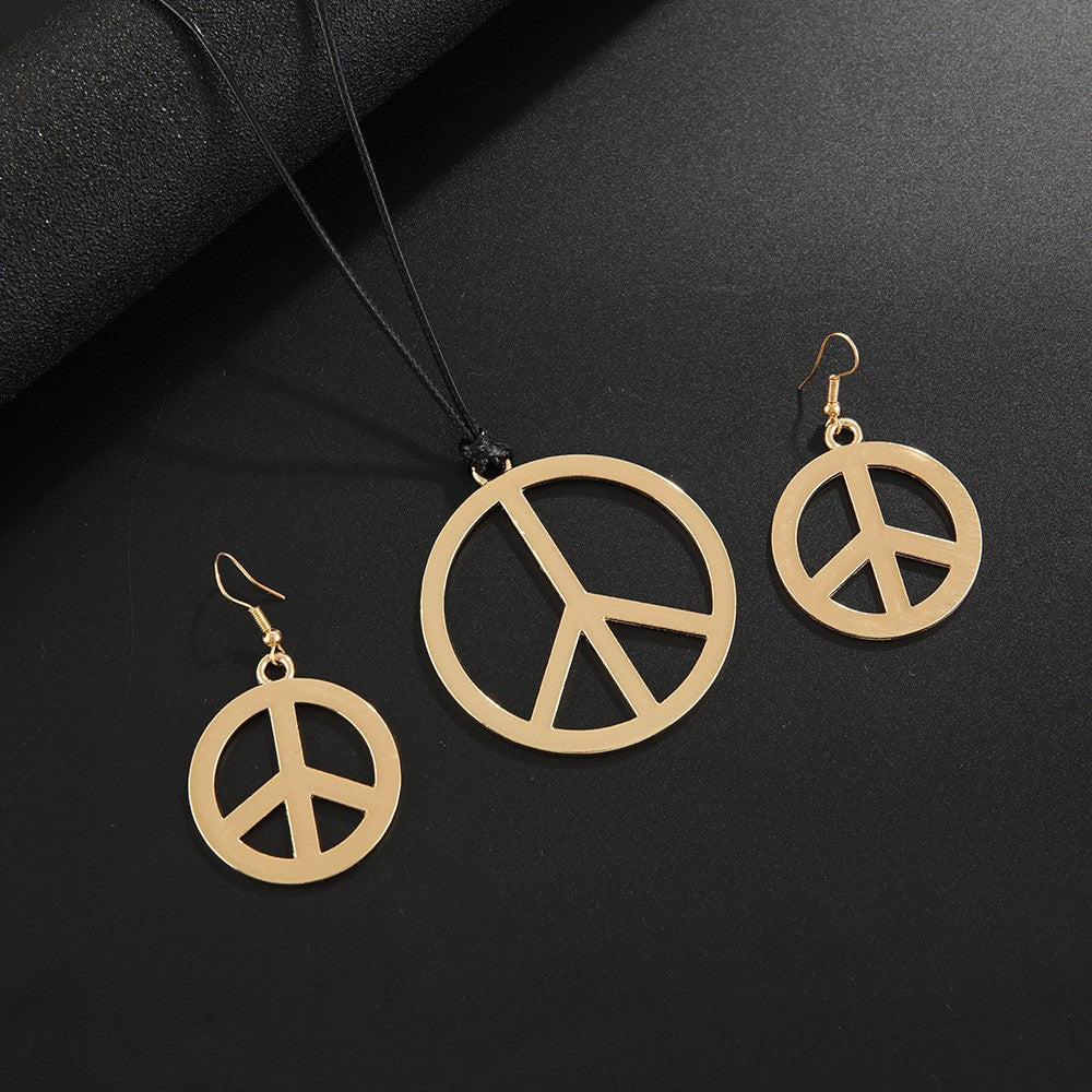 Simple Personality Round Peace Sign Fashion Jewelry Set