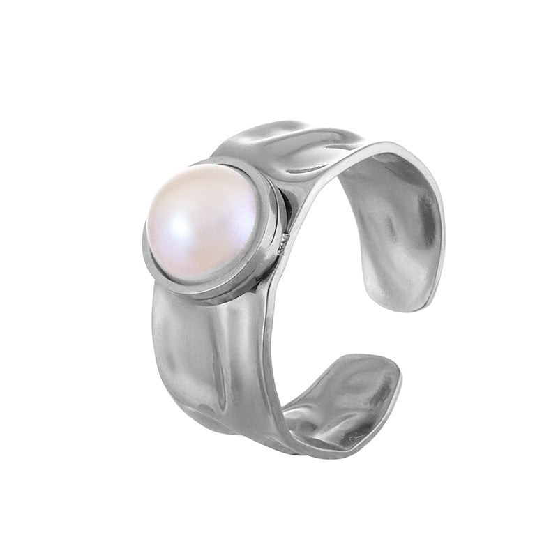 Texture Pearl Titanium Steel Light Luxury High-grade Sense Niche Daily Rings