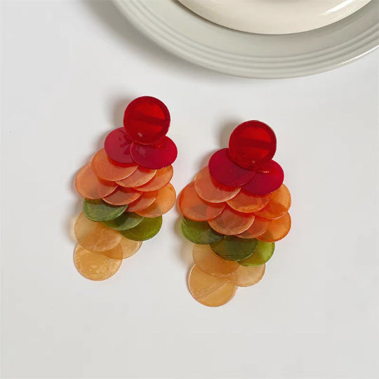 Colorful Shell Wafer Tassel High-grade Female Exaggerated Earrings