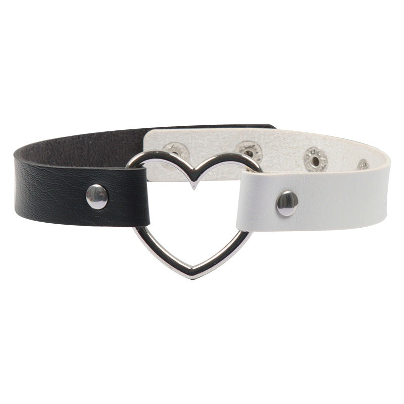 Color Matching Leather Peach Heart Love Heart-shaped Female Neckband Clavicle Collar