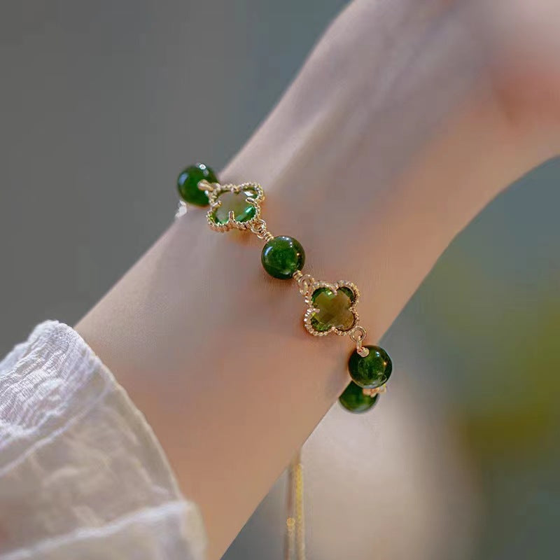 Agate Lucky Four-leaf Clover Female Niche Design White Bracelets