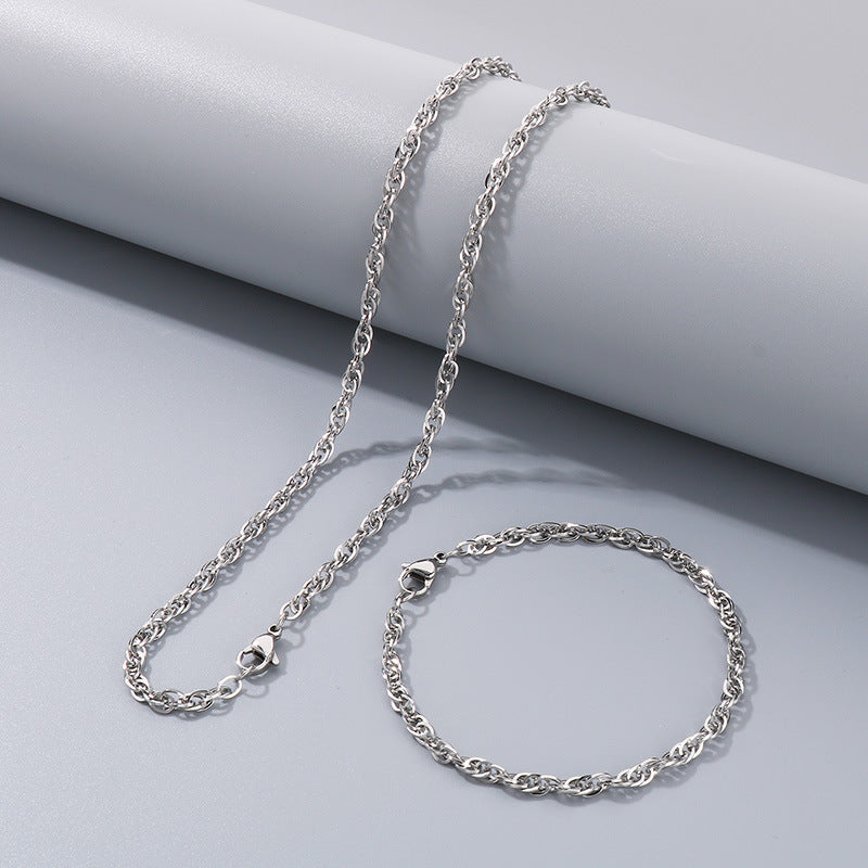 Women's & Men's Square Line Hemp Flowers Chain Simple Choker Titanium Steel Woven Necklace
