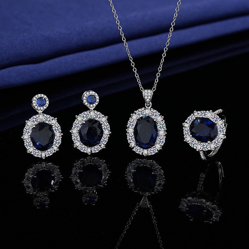 Women's Blue Red Yellow Green Purple White Gemstone Zircon Princess Jewelry Set