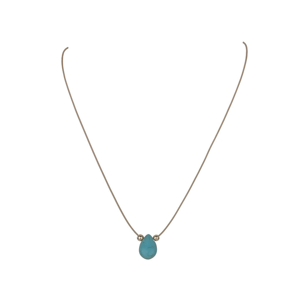 Bohemian Ethnic Style Drop-shaped Turquoise Waterproof Wax Line Necklace