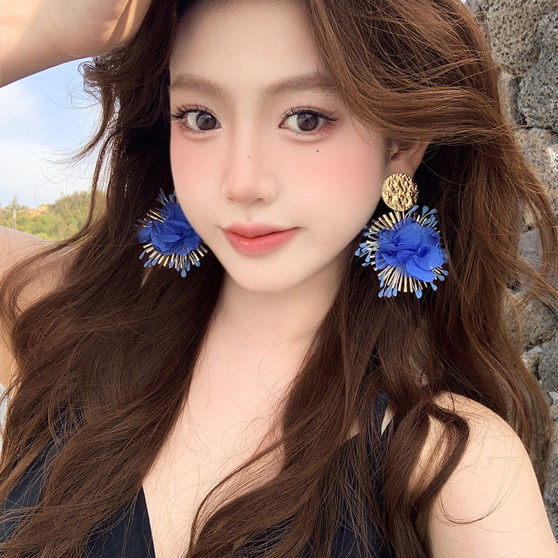 Purple Flower Female Gentle Niche Exaggerated Versatile High-grade Fine Seaside Stud Earrings