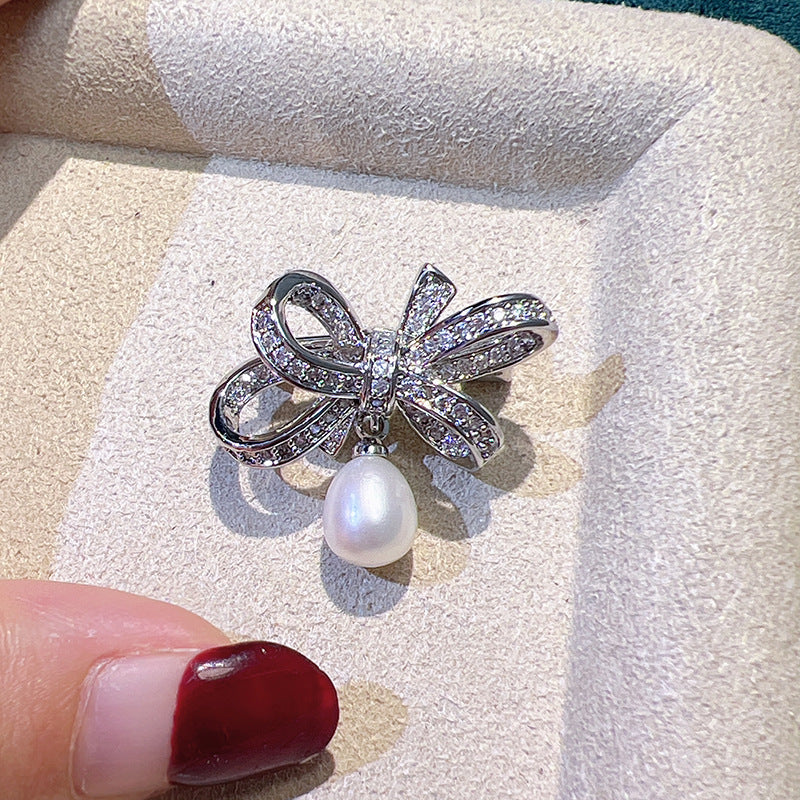 Elegant Bow Pearl Brooch Exquisite Business Corsage Brooches