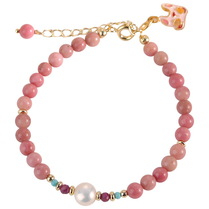 Rhodochrosite Freshwater Stringed Pearls Female Niche Bracelets