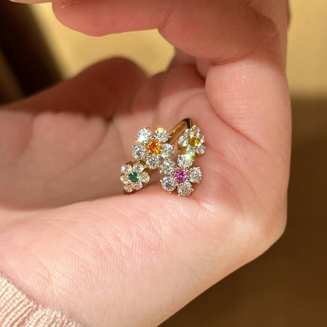 Stamen White Diamond Petal Claw Inlaid Female Niche Ring