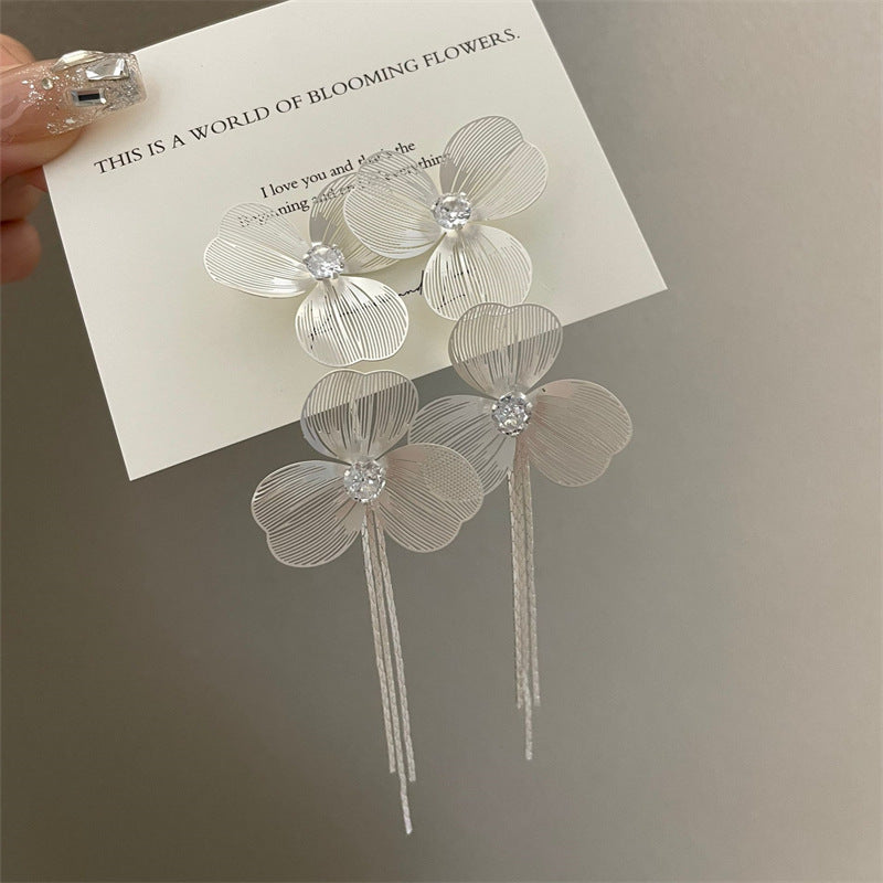 Feeling Matte Sier Bud Silk Screen Flower Female Needle Earrings