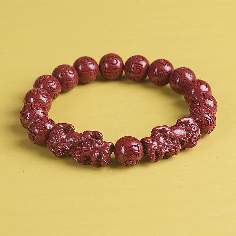 Women's & Men's Gold Sand Mantra Double Cinnabar Life Bracelets