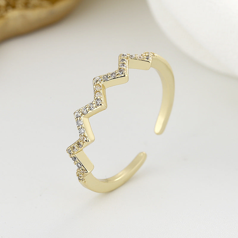 Ecg Wave V-shaped Fashion Simple Inlaid Rings