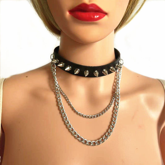 Rock Gothic Spike Rivet Leather Personality Metal Collar