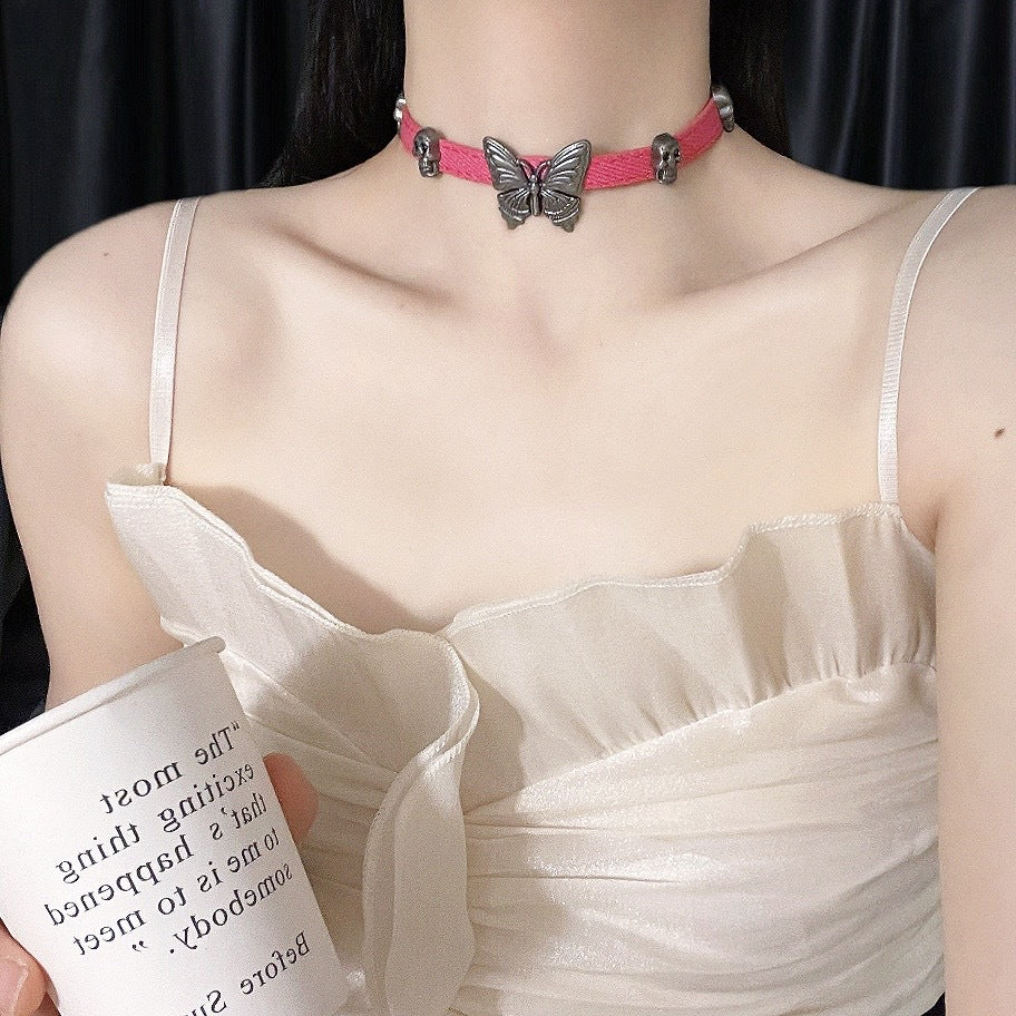 Hot Butterfly Leather Asian Culture Rock Wind Sweet Cool Clavicle Collar