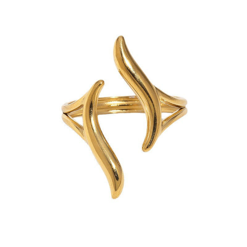 Women's Simple Cold Style Stainless Steel Gold Plated Waterproof Rings