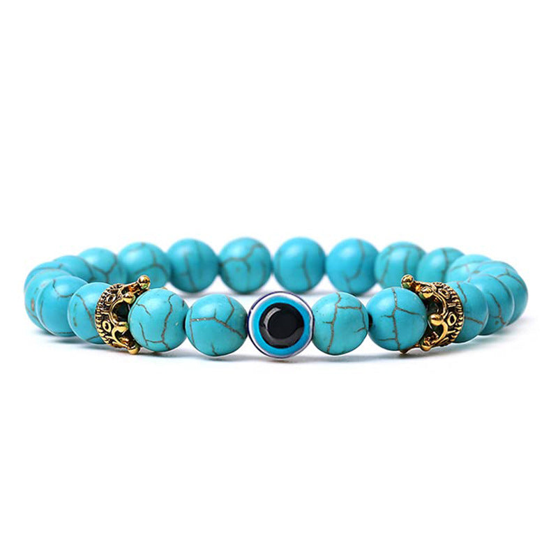 Women's & Men's Natural Turquoise Crown Evil Eye Stone Bracelets