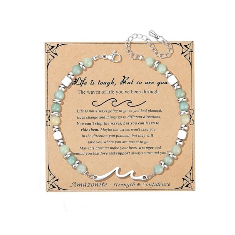 Women's Natural Stone Beaded Cross Lobster Buckle Adjustable Band Bracelet