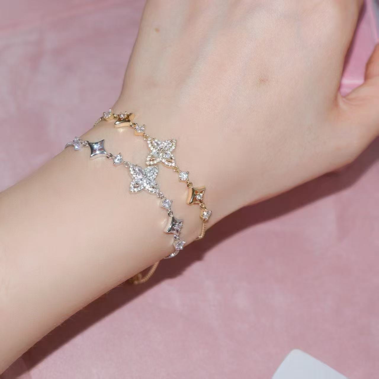 Full Diamond Flower-de-luce Pull Adjustment Light Luxury High-grade Bracelet