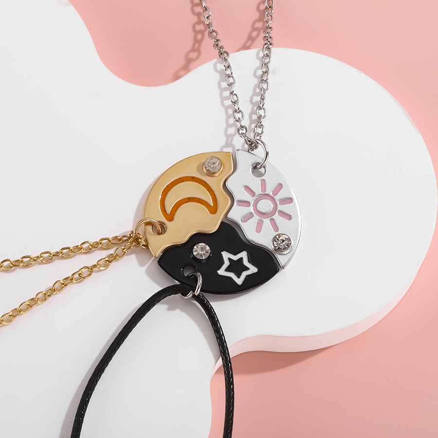 Alloy Cartoon Stitching Sun Moon Star Three-piece Necklaces