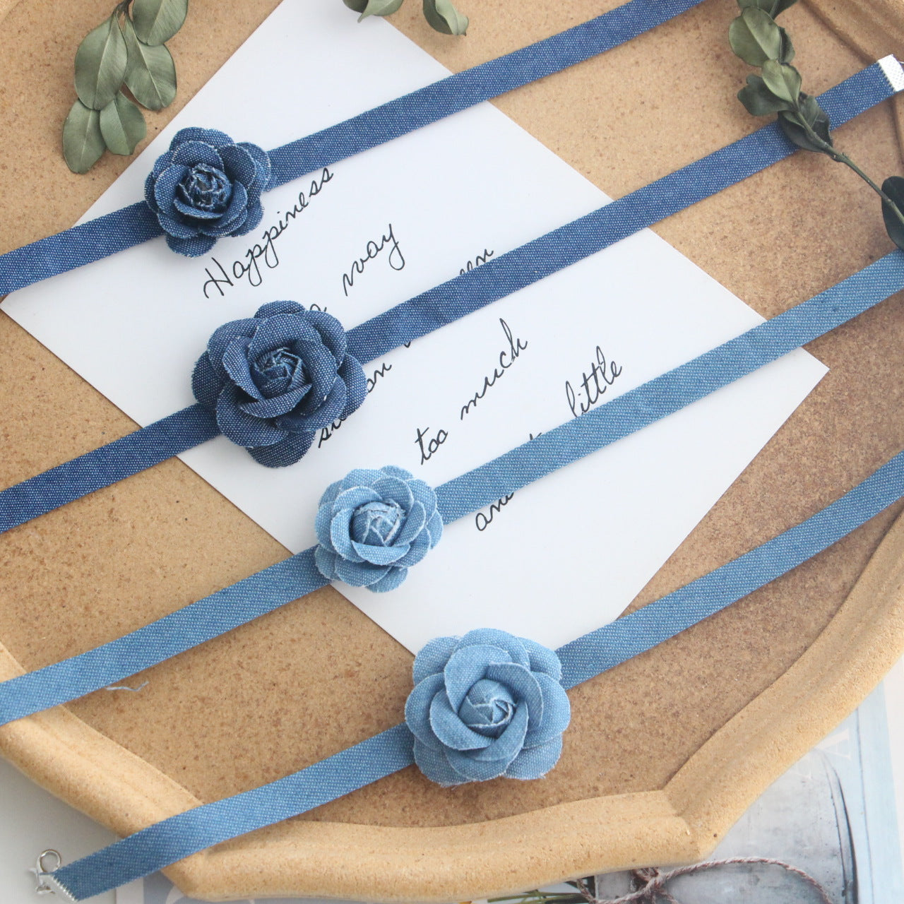 Camellia Sweet Cool Style Clavicle Chain Denim Flower Neck Band Collar
