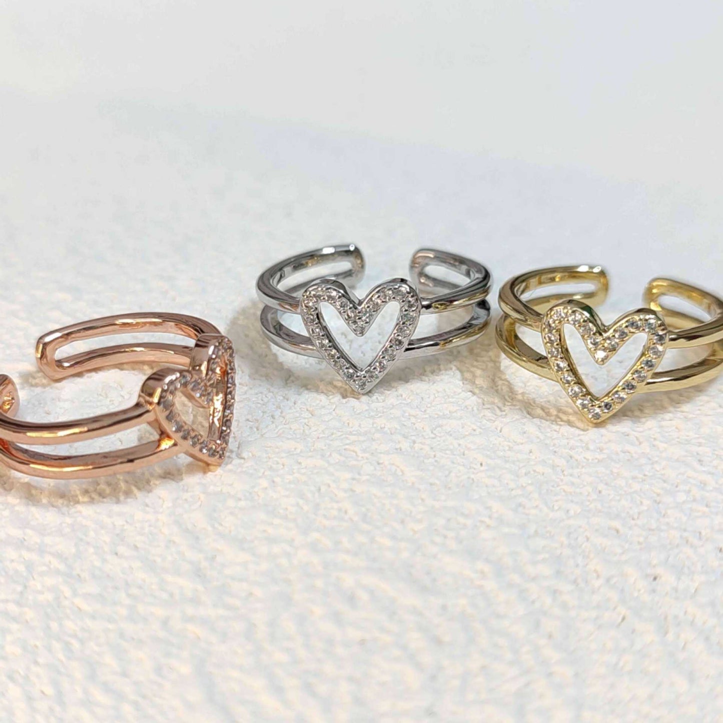 Women's Fashion Simple Hollow Double Layers Loving Heart Niche Ring